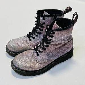 Dr Martens Delaney Glitter Combat Boots Purple Womens Sz 5 Mens Size 4